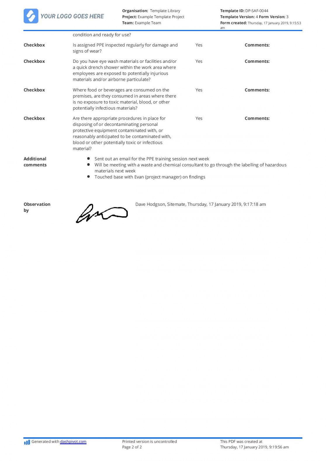 printable free ppe inspection checklist template  use online download print personal protective equipment checklist template pdf