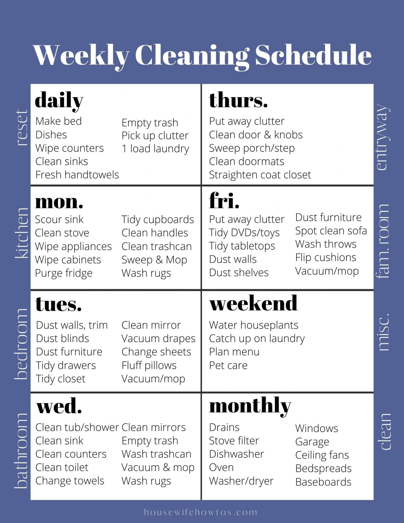 printable weekly cleaning schedule template free weekly house cleaning checklist template pdf