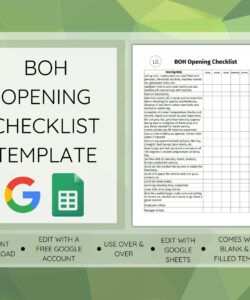 editable boh opening checklist kitchen opening checklist template editable coffee shop opening checklist template