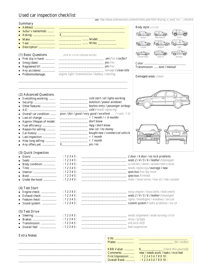 editable car inspection checklist template company vehicle inspection checklist template examples