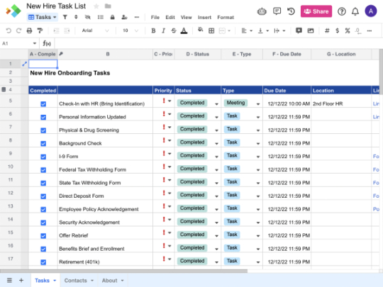 editable new hire checklist 2024 employee onboarding process orientation guide excel hr spreadsheet checklist for new hires template doc