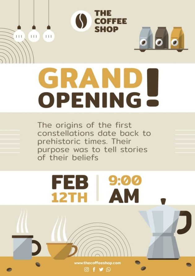 free cream coffee shop grand opening poster template coffee shop opening checklist template examples