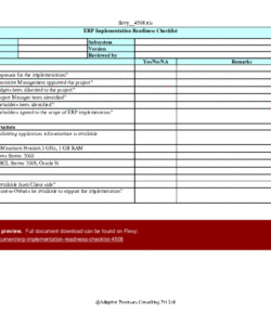 free excel template erp implementation readiness checklist excel template xls  flevy checklist post implementation review template pdf