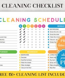 printable printable cleaning schedule checklist editable daily weekly monthly planner pdf family chore coffee shop cleaning checklist template samples