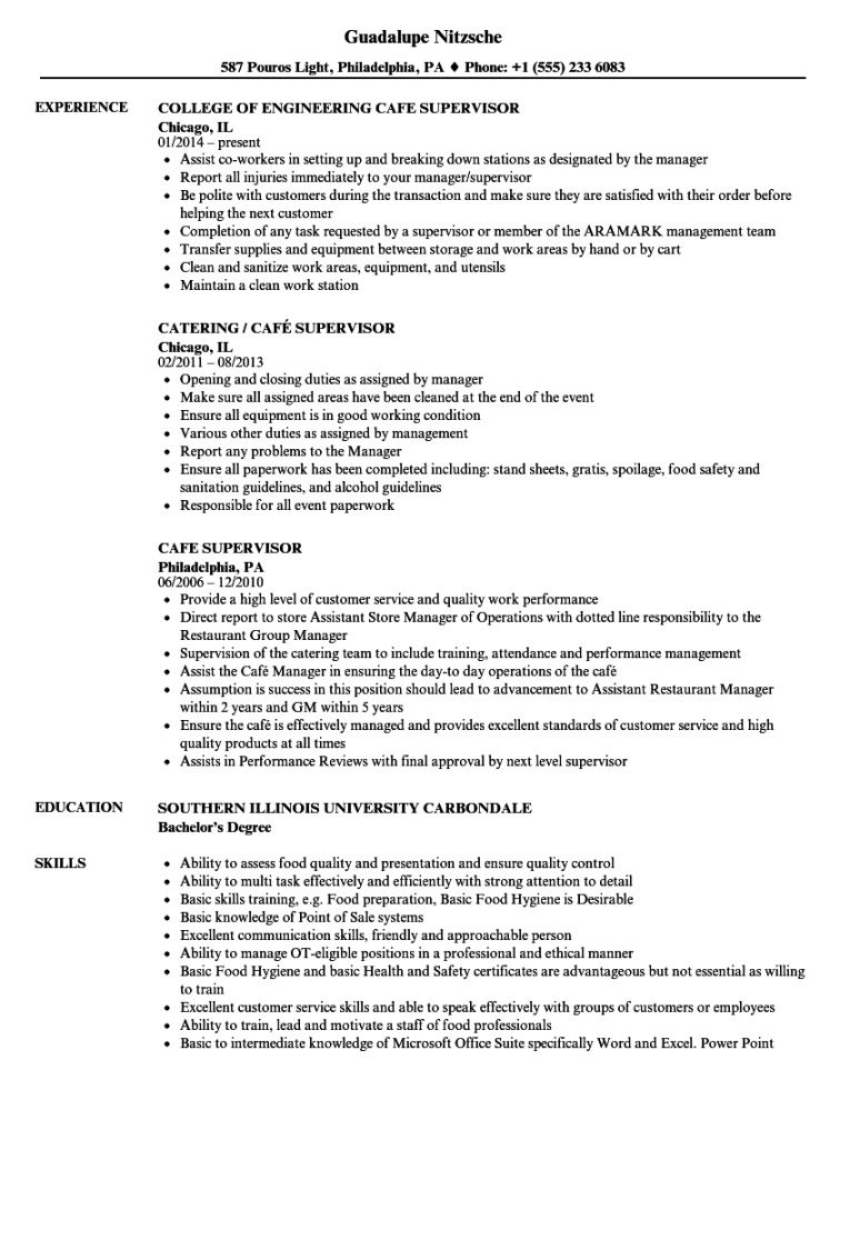 free cafe supervisor resume samples  velvet jobs bar supervisor job description template pdf