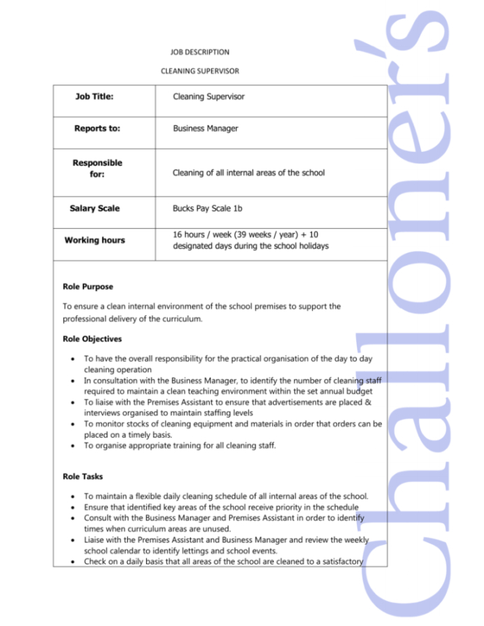 free job description cleaning supervisor job title cleaning cleaning supervisor job description template and sample