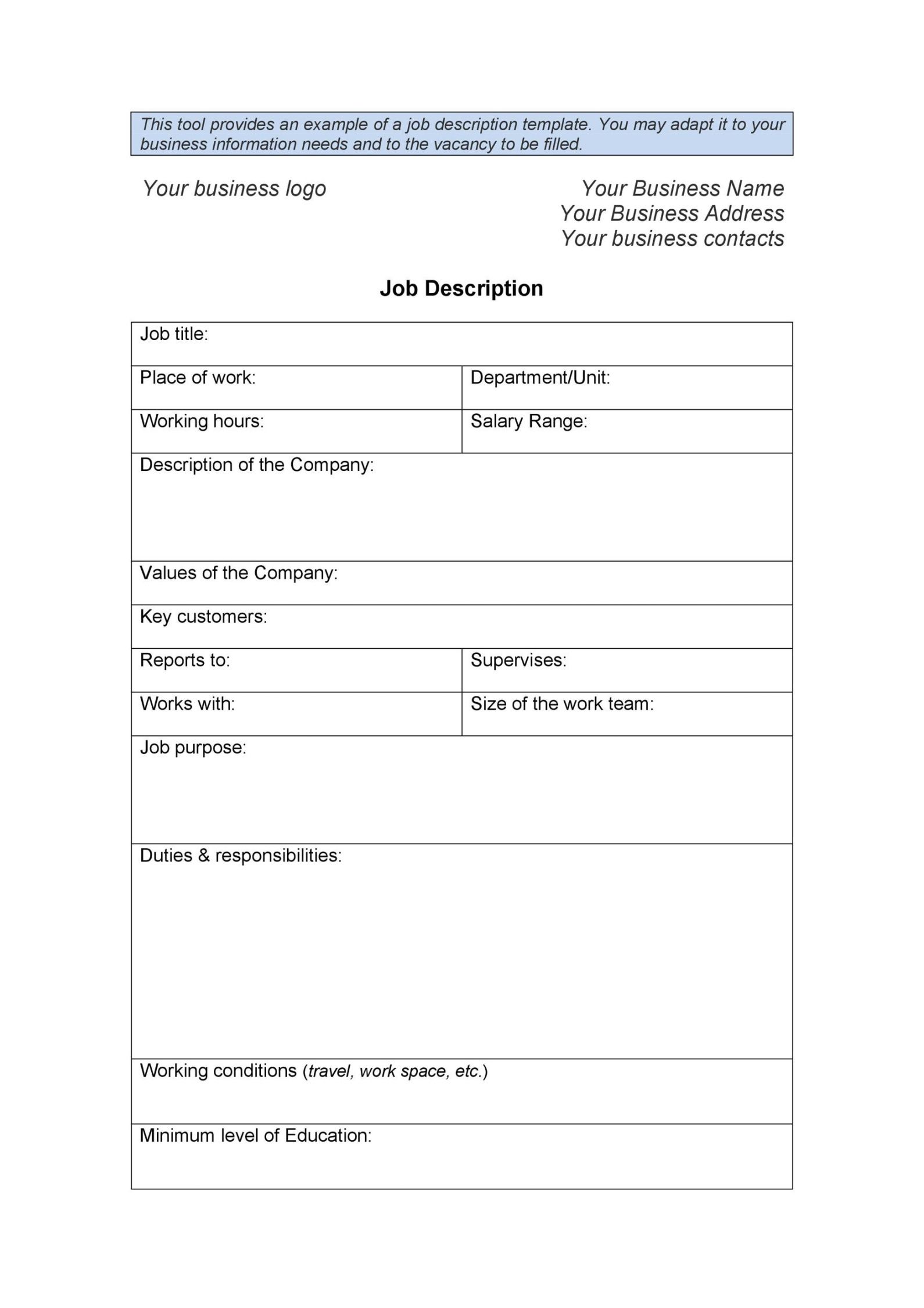 free job descriptions template word  thegreenerleithsocial church musician job description template and sample