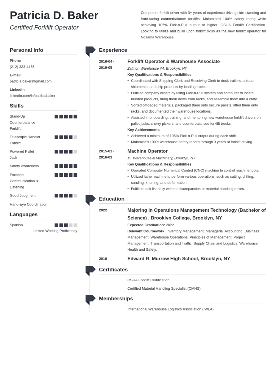 free warehouse forklift operator forklift resume  sherylaunch forklift driver job description template and sample