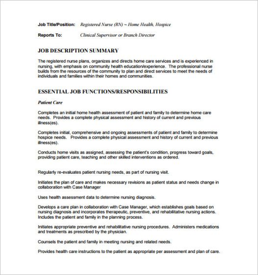 Custom Registered Nurse Job Description Template Excel Sample