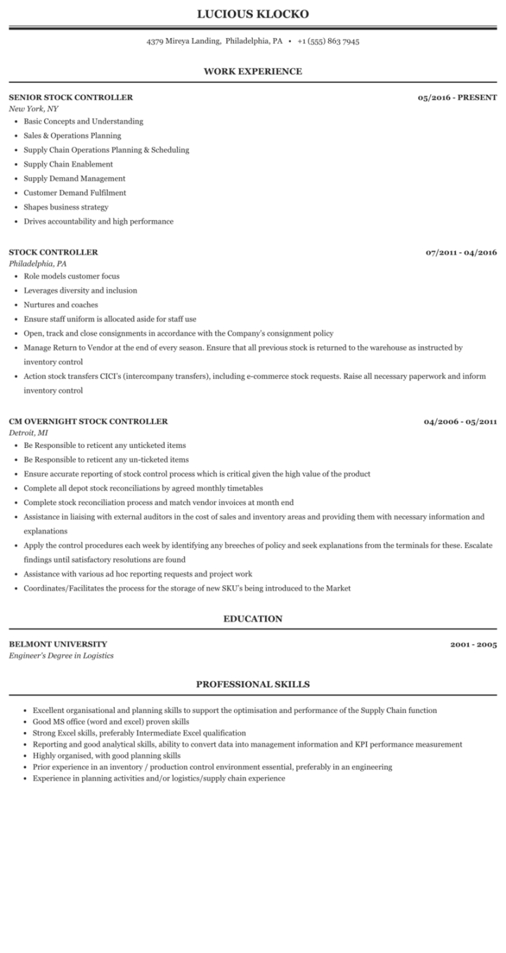 Custom Stock Controller Job Description Template Word Custom Stock Controller Job Description Template Word