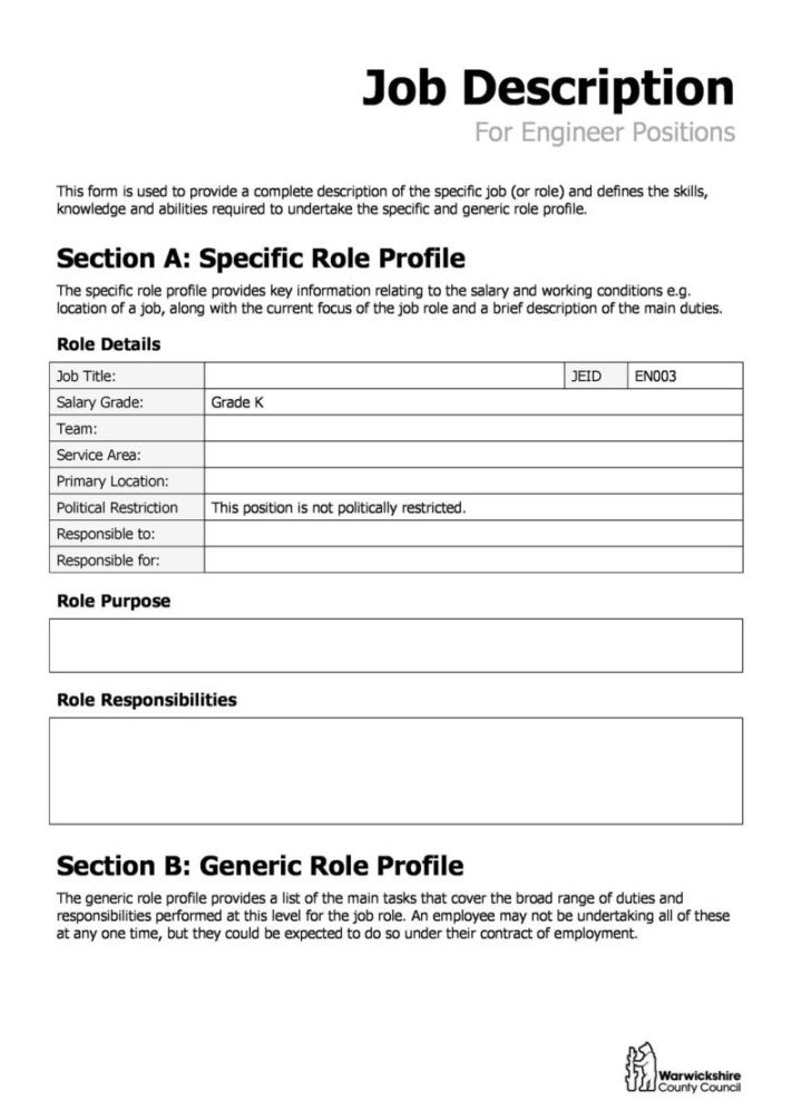 Free Blank Construction Sales Job Description Template Excel