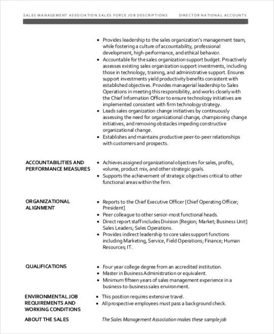 Free Custom Construction Sales Job Description Template Word