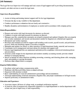 Free Custom Paralegal Job Description Template Doc Sample