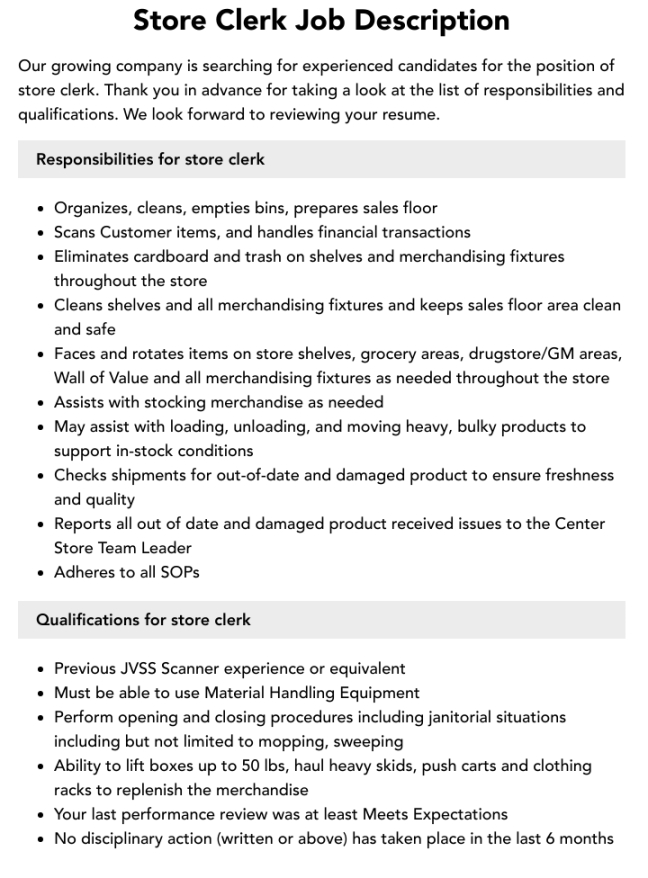 Free Custom Shipping Clerk Job Description Template Doc