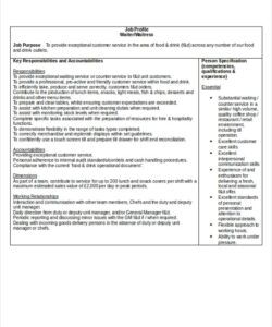 Free Custom Waitress Job Description Template Doc