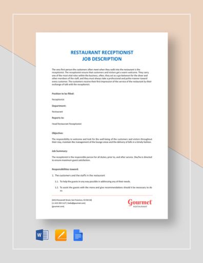 Free Editable Legal Receptionist Job Description Template