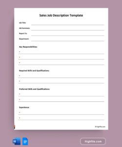 Free Printable Retail Sales Job Description Template Word