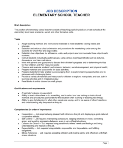 Preschool Teacher Job Description Template Pdf