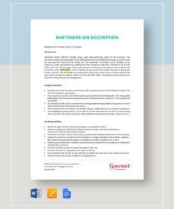 Blank High Volume Bartender Job Description Template Excel