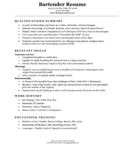 Blank High Volume Bartender Job Description Template Excel Sample