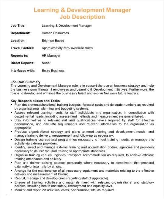 Custom Product Development Manager Job Description Template Excel