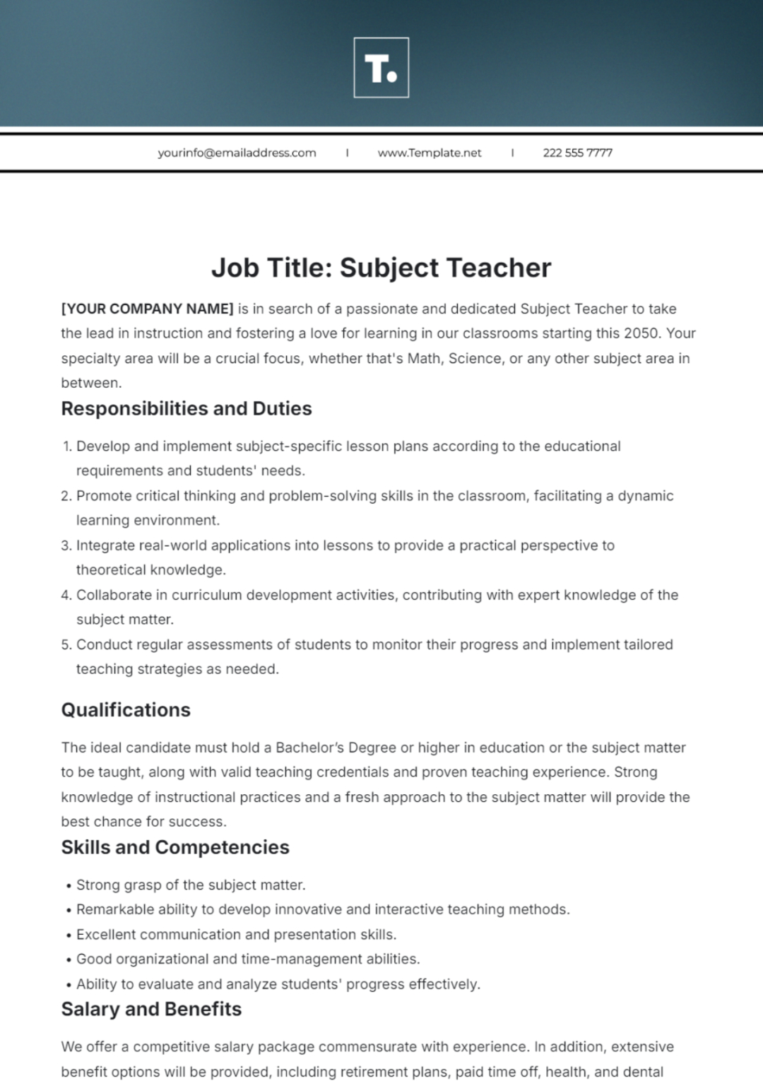 Editable Headteacher Job Description Template Word
