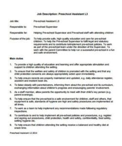Editable Toddler Teacher Job Description Template  Sample