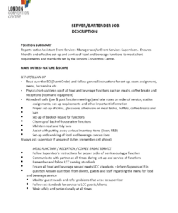 Free Blank High Volume Bartender Job Description Template Pdf Sample