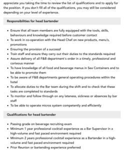 Free Blank High Volume Bartender Job Description Template Word Sample