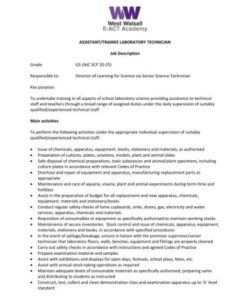 Free Blank Lab Technician Job Description Template Excel Sample