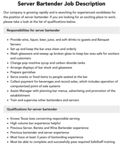 Free  High Volume Bartender Job Description Template Doc Sample
