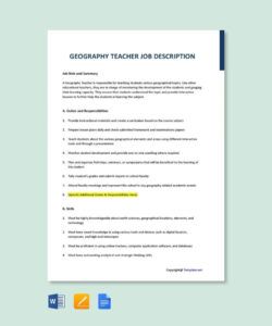 Free Printable Infant Teacher Job Description Template Excel