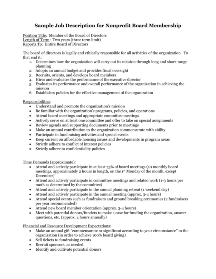 Free Printable Non Executive Director Job Description Template Pdf Sample