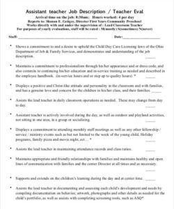 Free Printable Preschool Director Job Description Template Excel Sample