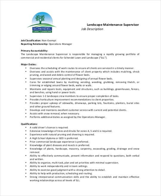 Landscaper Job Description Template Excel Sample Landscaper Job Description Template Excel Sample