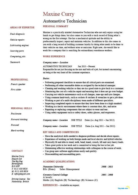 Printable Automotive Technician Job Description Template Sample Printable Automotive Technician Job Description Template Sample
