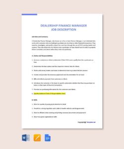 Printable Finance Director Job Description Template  Sample