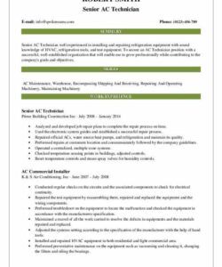Printable Hvac Technician Job Description Template Excel Sample