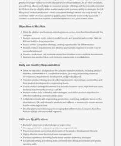 Printable Product Development Manager Job Description Template Word Sample