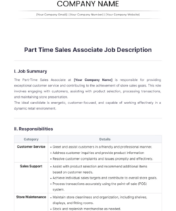 Printable Retail Sales Associate Job Description Template