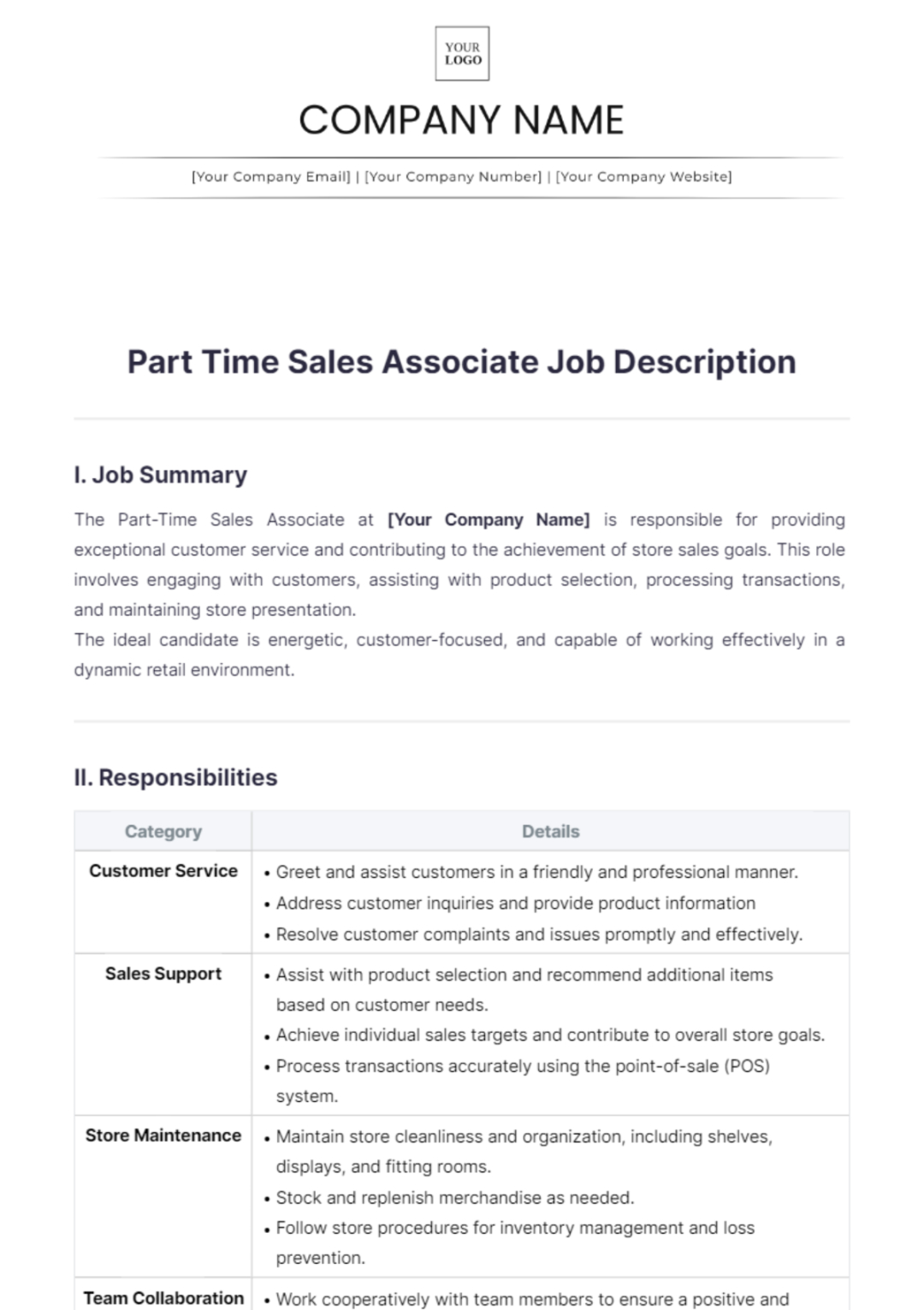 Printable Retail Sales Associate Job Description Template Printable Retail Sales Associate Job Description Template