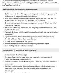 Printable Tire Technician Job Description Template Doc