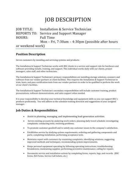 Tire Technician Job Description Template Excel Sample
