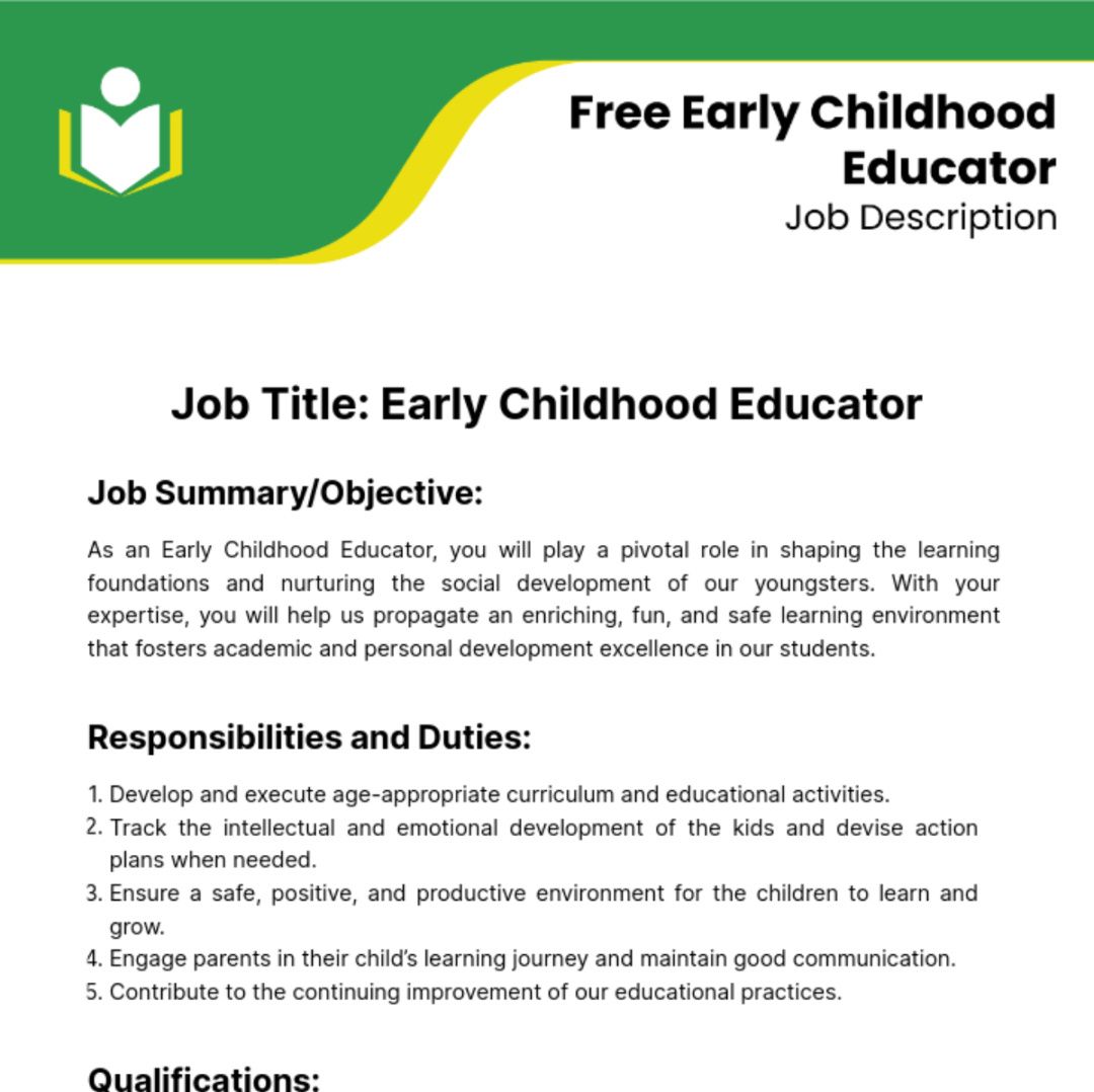 Toddler Teacher Job Description Template Doc Sample