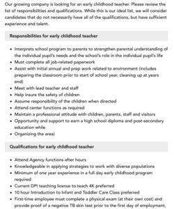 Toddler Teacher Job Description Template Word