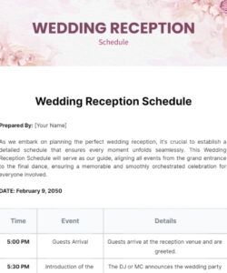 free wedding schedule templates editable and printable wedding reception itinerary template word