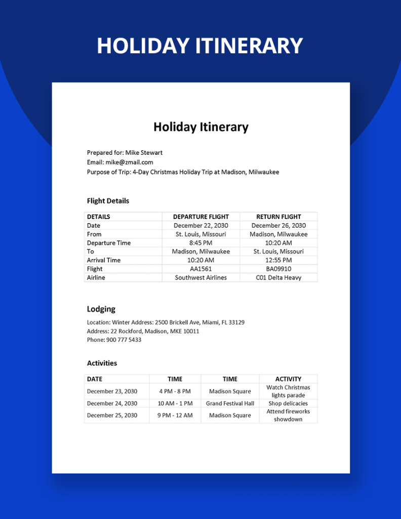 holiday itinerary template in google docs word  download  template family holiday itinerary template