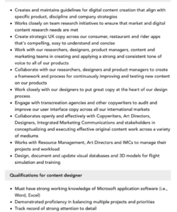 Blank Content Creator Job Description Template Doc Sample
