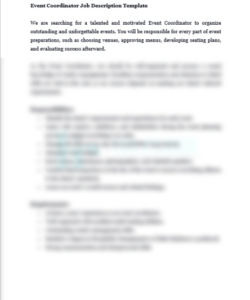 Blank Event Coordinator Job Description Template
