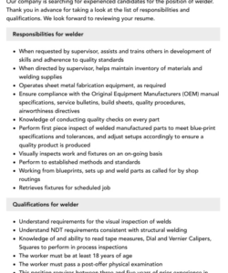 Blank Welder Job Description Template Doc